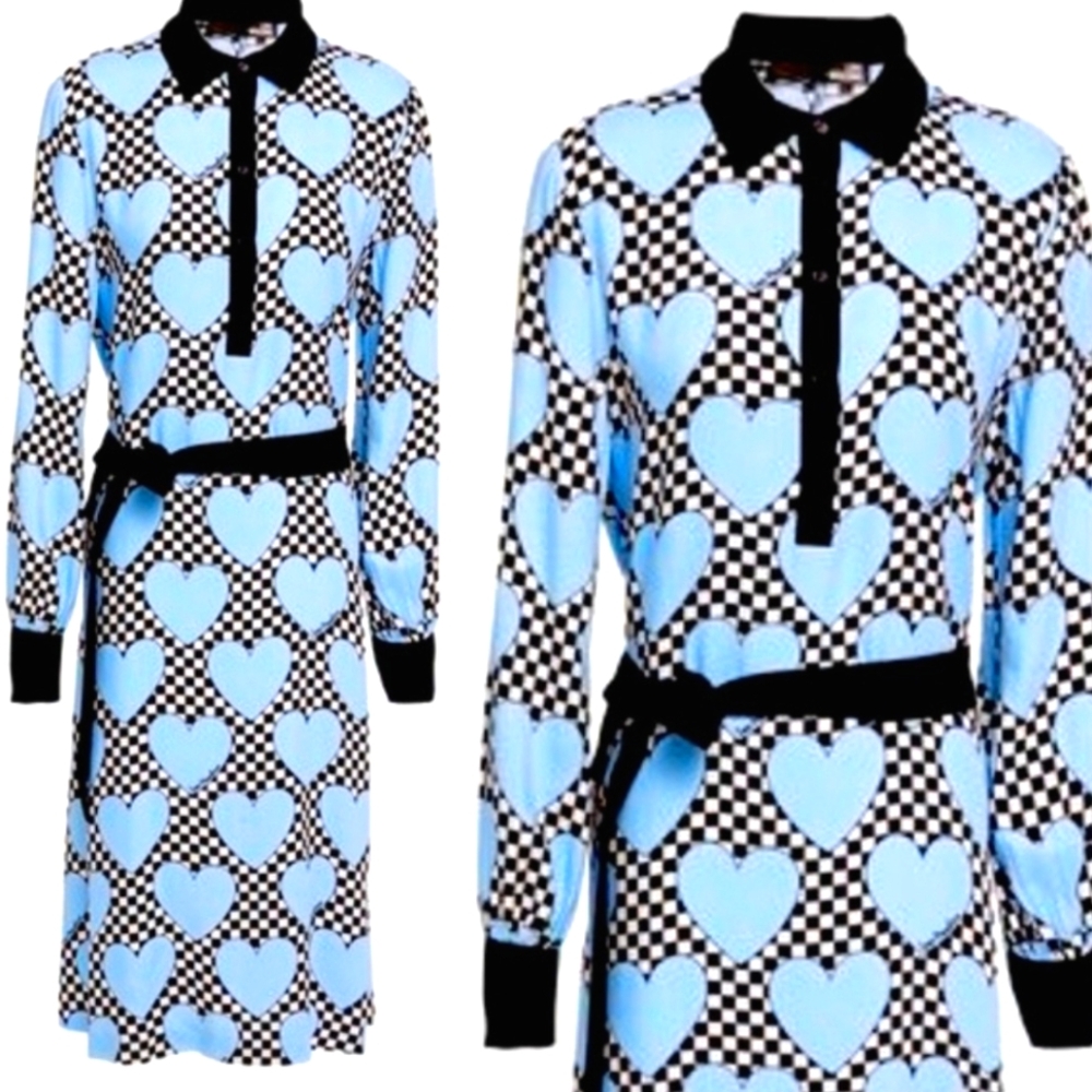 Love Maschino Blue Heart Patterned Shirt Dress